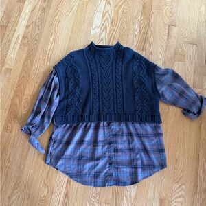 Anthropologie Navy Cable Knit Sleeveless Crewneck Sweater Vest Two in One